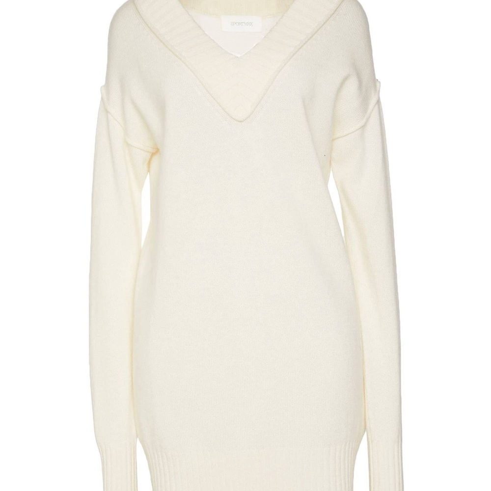 Sportmax Cream V-Neck Sweater Relaxed Fit